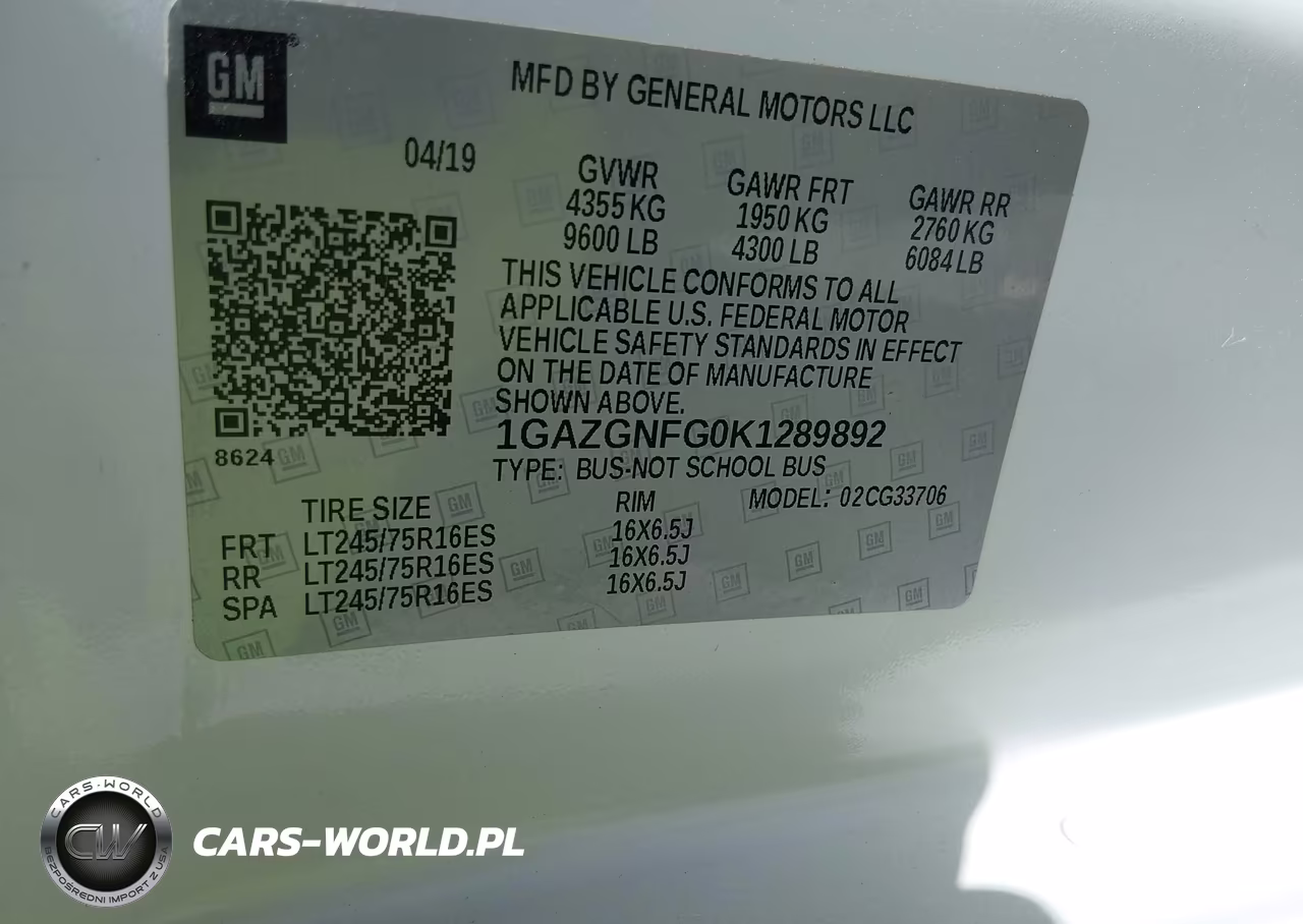 2019 Chevrolet Express 3500 Ls VIN:1GAZGNFG0K1289892 - 9
