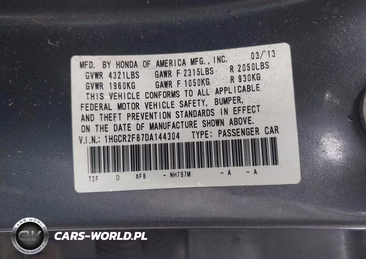 2013 Honda Accord Ex-L VIN:1HGCR2F87DA144304 - 9