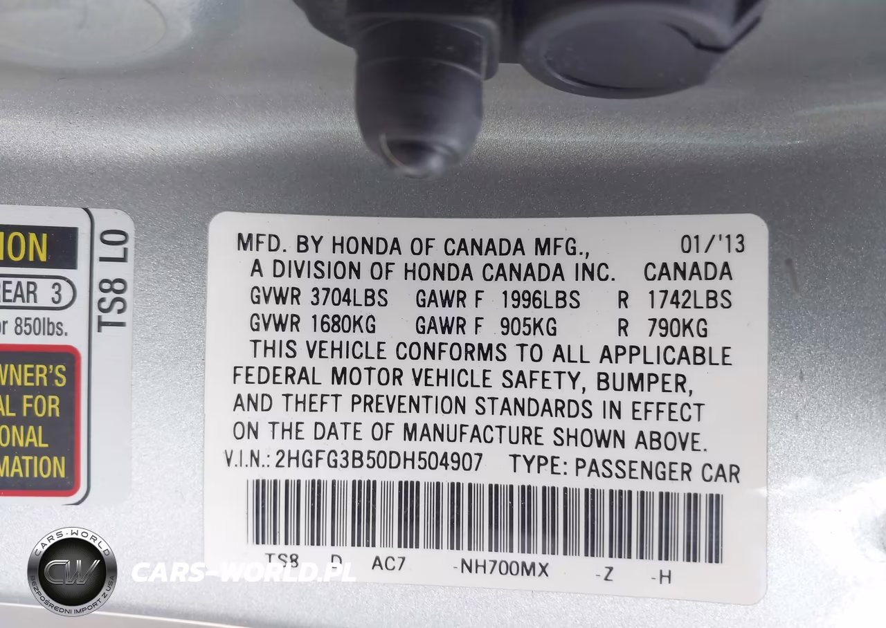 2013 Honda Civic Lx VIN:2HGFG3B50DH504907 - 9