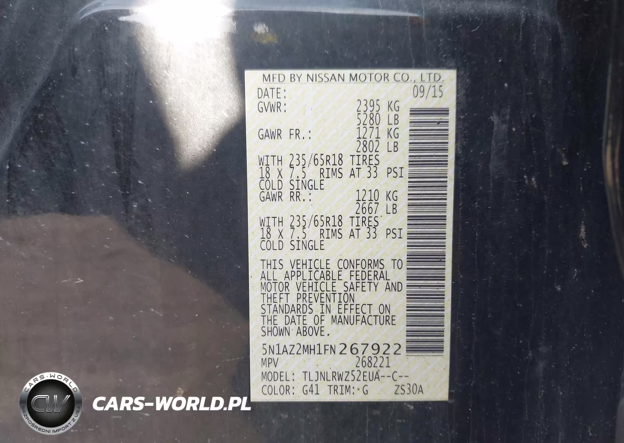 2015 Nissan Murano Sl VIN:5N1AZ2MH1FN267922 - 9