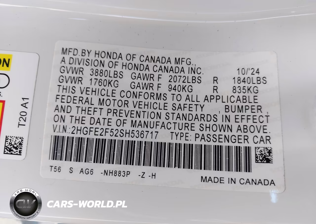 2025 Honda Civic Sport VIN:2HGFE2F52SH536717 - 9