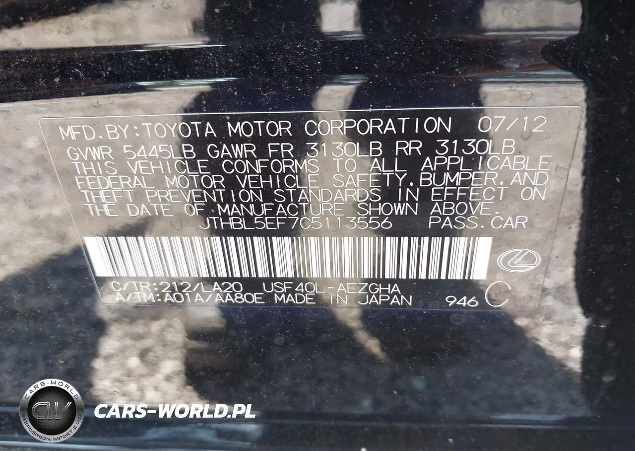 2012 Lexus Ls 460 VIN:JTHBL5EF7C5113556 - 9