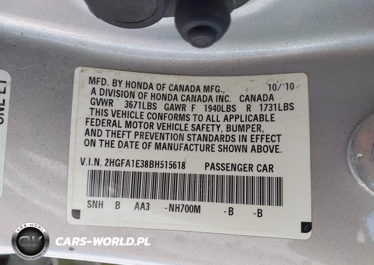 2011 Honda Civic Vp VIN:2HGFA1E38BH515618 - 9