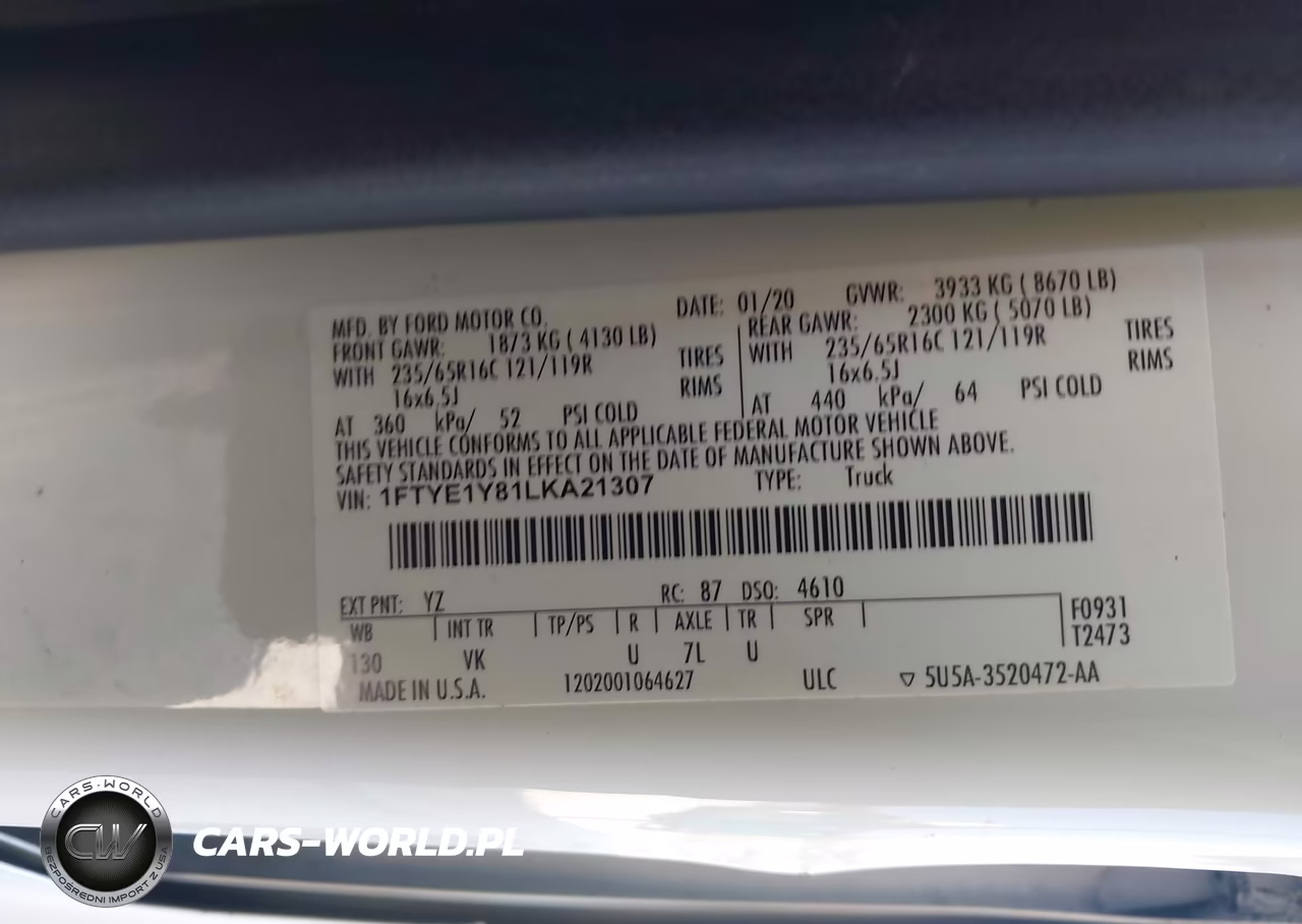 2020 Ford Transit-150 VIN:1FTYE1Y81LKA21307 - 9