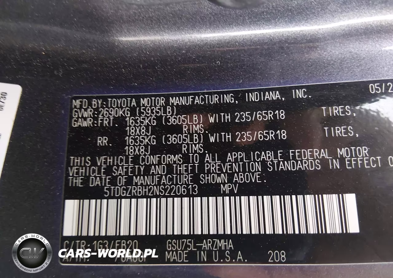 2022 Toyota Highlander Xle VIN:5TDGZRBH2NS220613 - 9