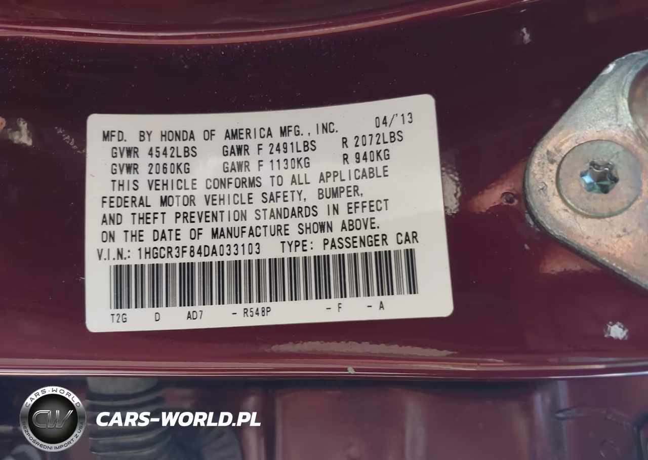 2013 Honda Accord Ex-L V-6 VIN:1HGCR3F84DA033103 - 9