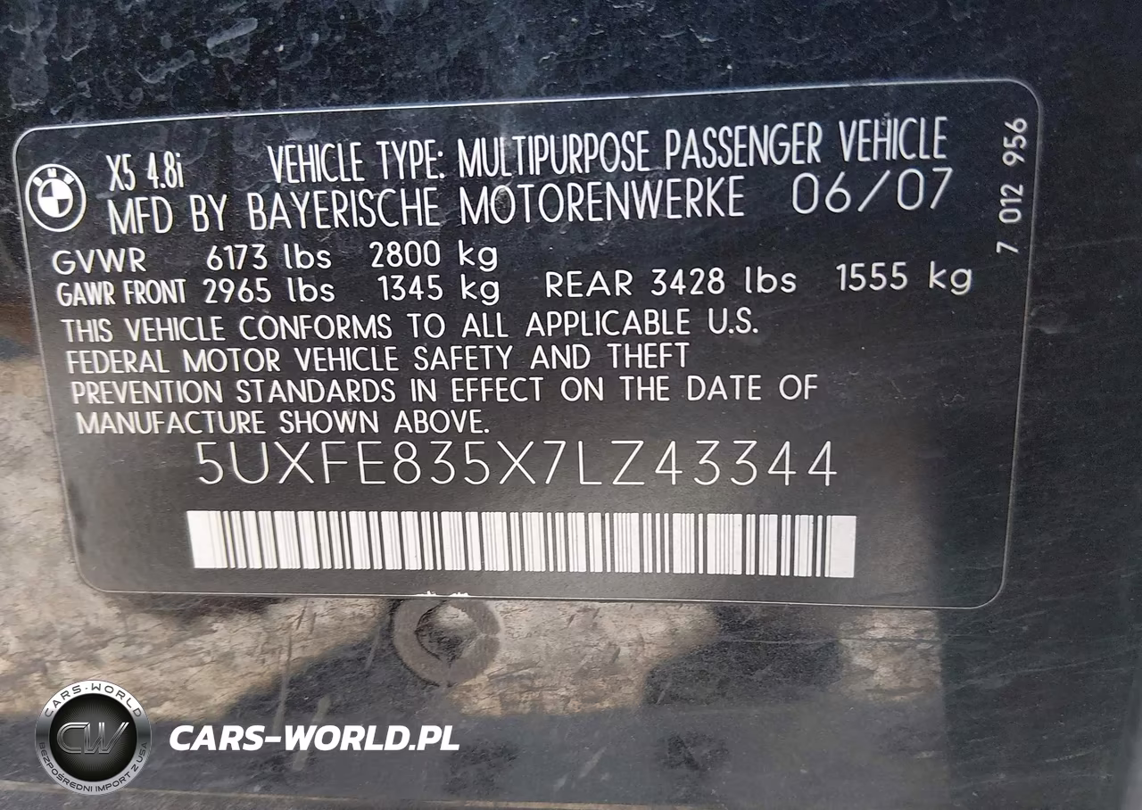 2007 BMW X5 4.8I VIN:5UXFE835X7LZ43344 - 9