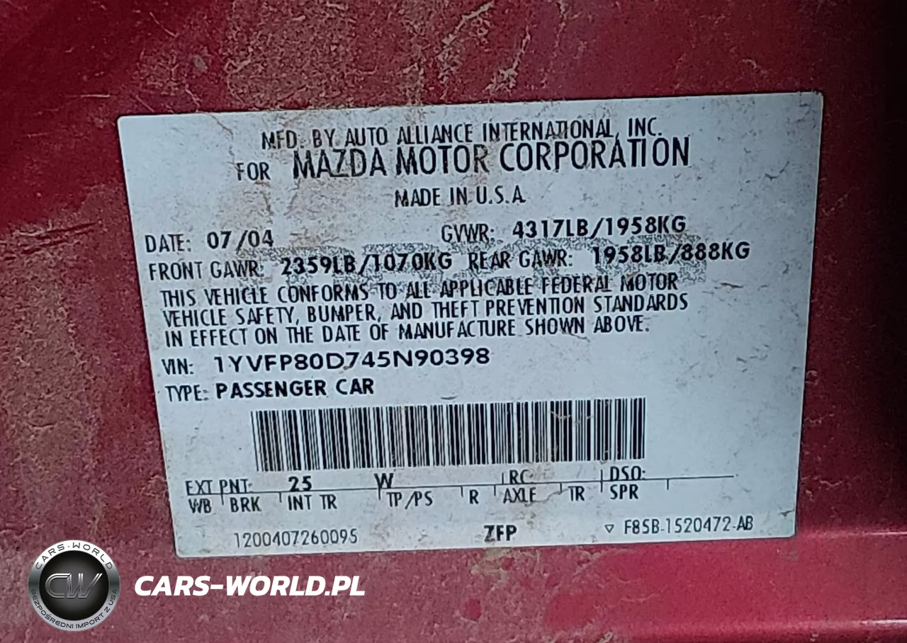 2004 Mazda Mazda6 S VIN:1YVFP80D745N90398 - 9