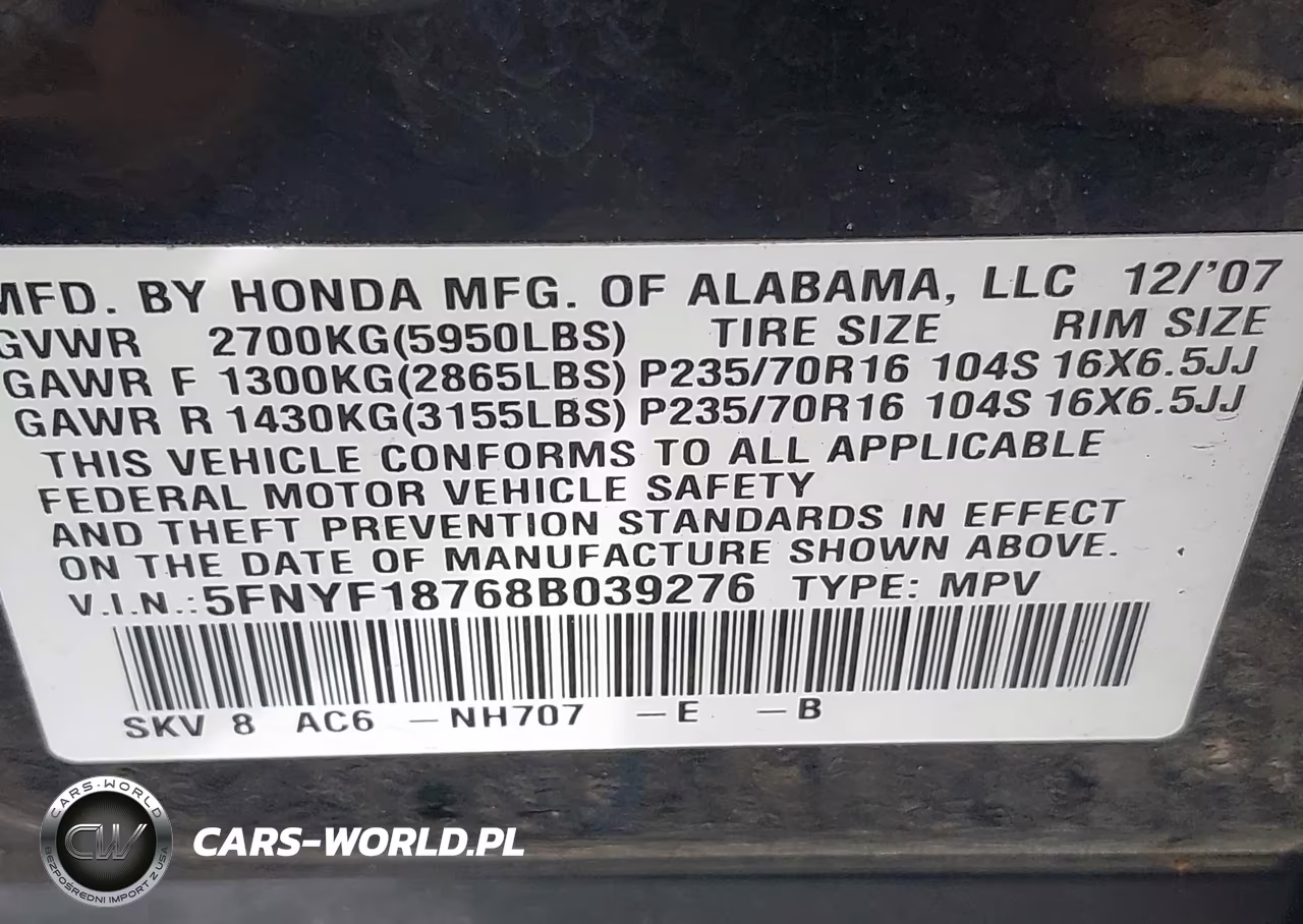 2008 Honda Pilot Ex-L VIN:5FNYF18768B039276 - 9
