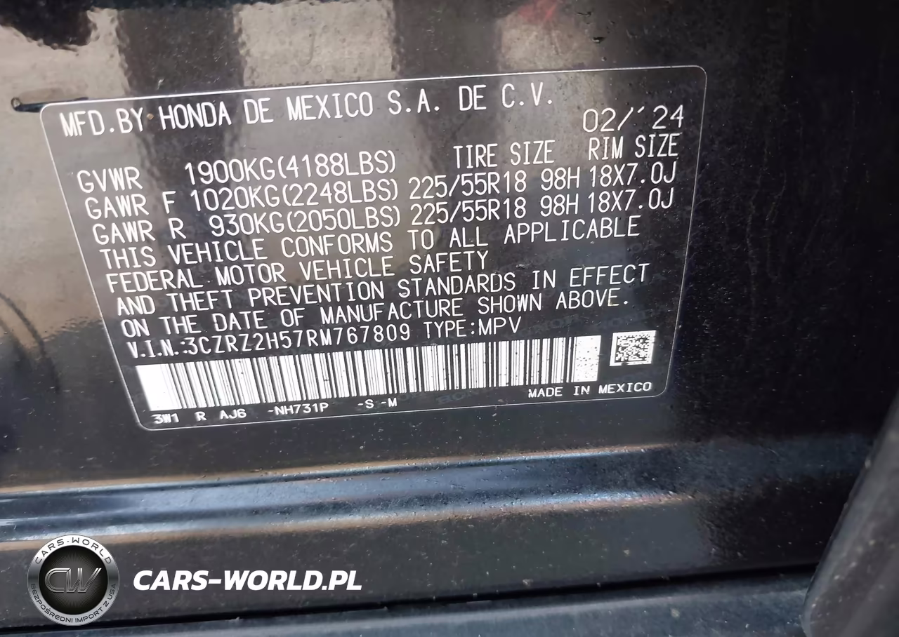 2024 Honda Hr-V Awd Sport-Awd Sport W-O Bsi VIN:3CZRZ2H57RM767809 - 9