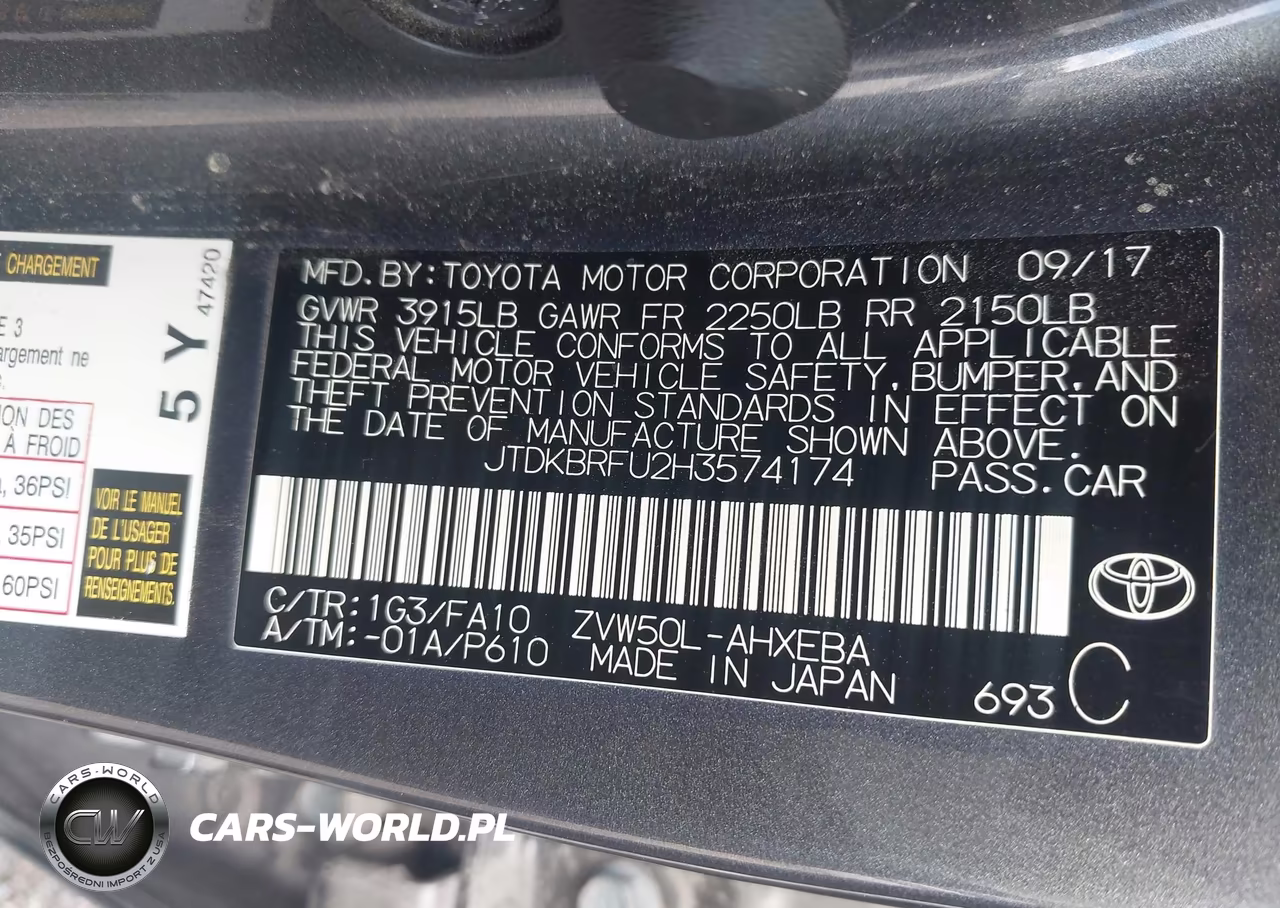 2017 Toyota Prius Two VIN:JTDKBRFU2H3574174 - 9
