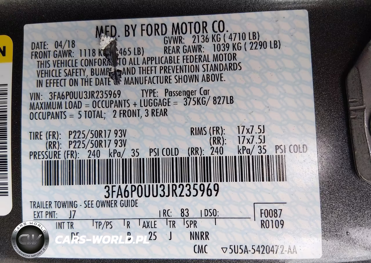 2018 Ford Fusion Hybrid S VIN:3FA6P0UU3JR235969 - 9
