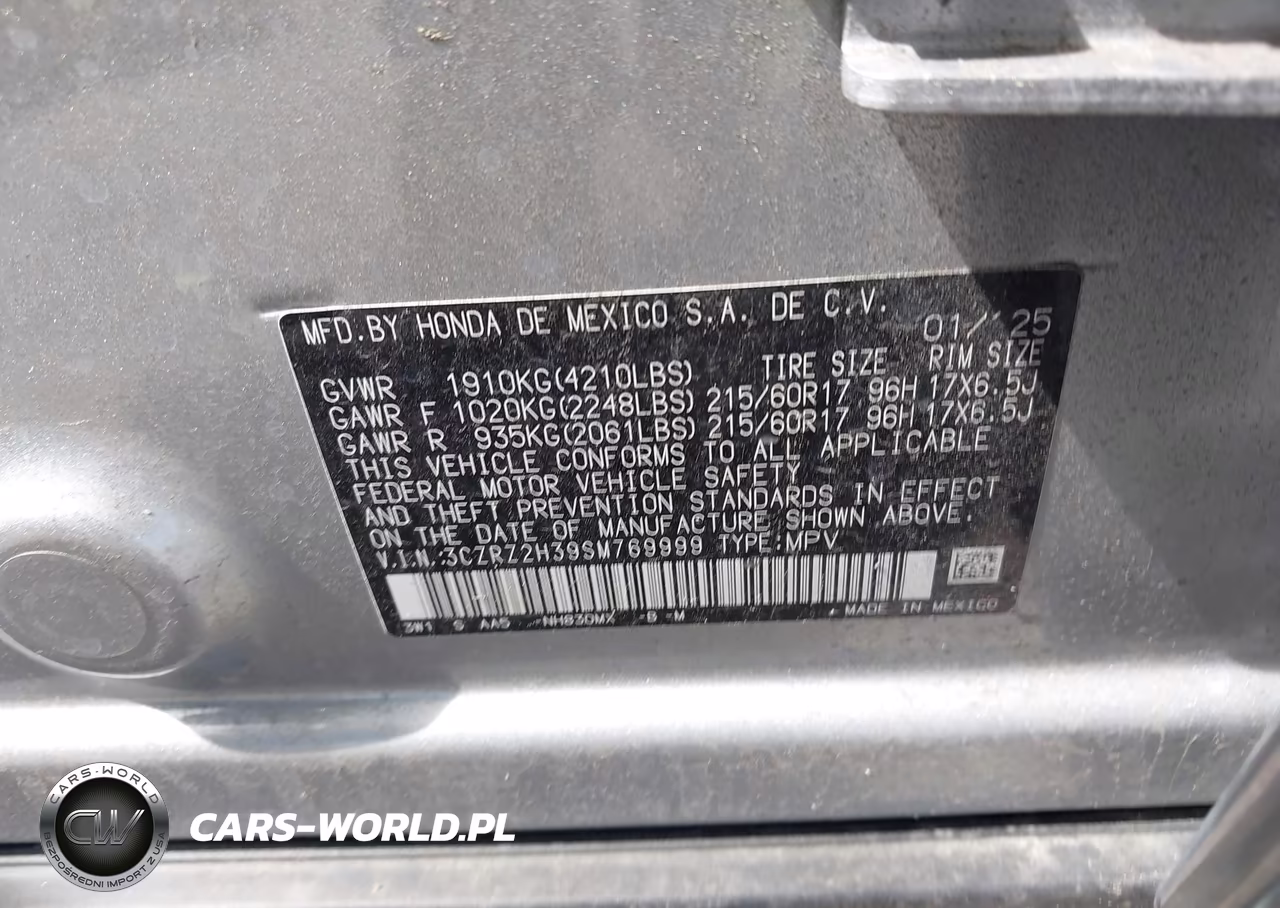 2025 Honda Hr-V Awd Lx VIN:3CZRZ2H39SM769999 - 9