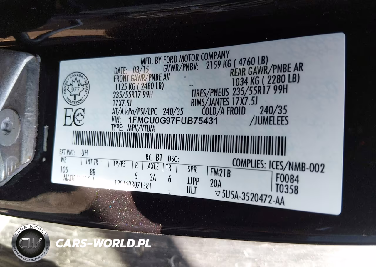 2015 Ford Escape Se VIN:1FMCU0G97FUB75431 - 9