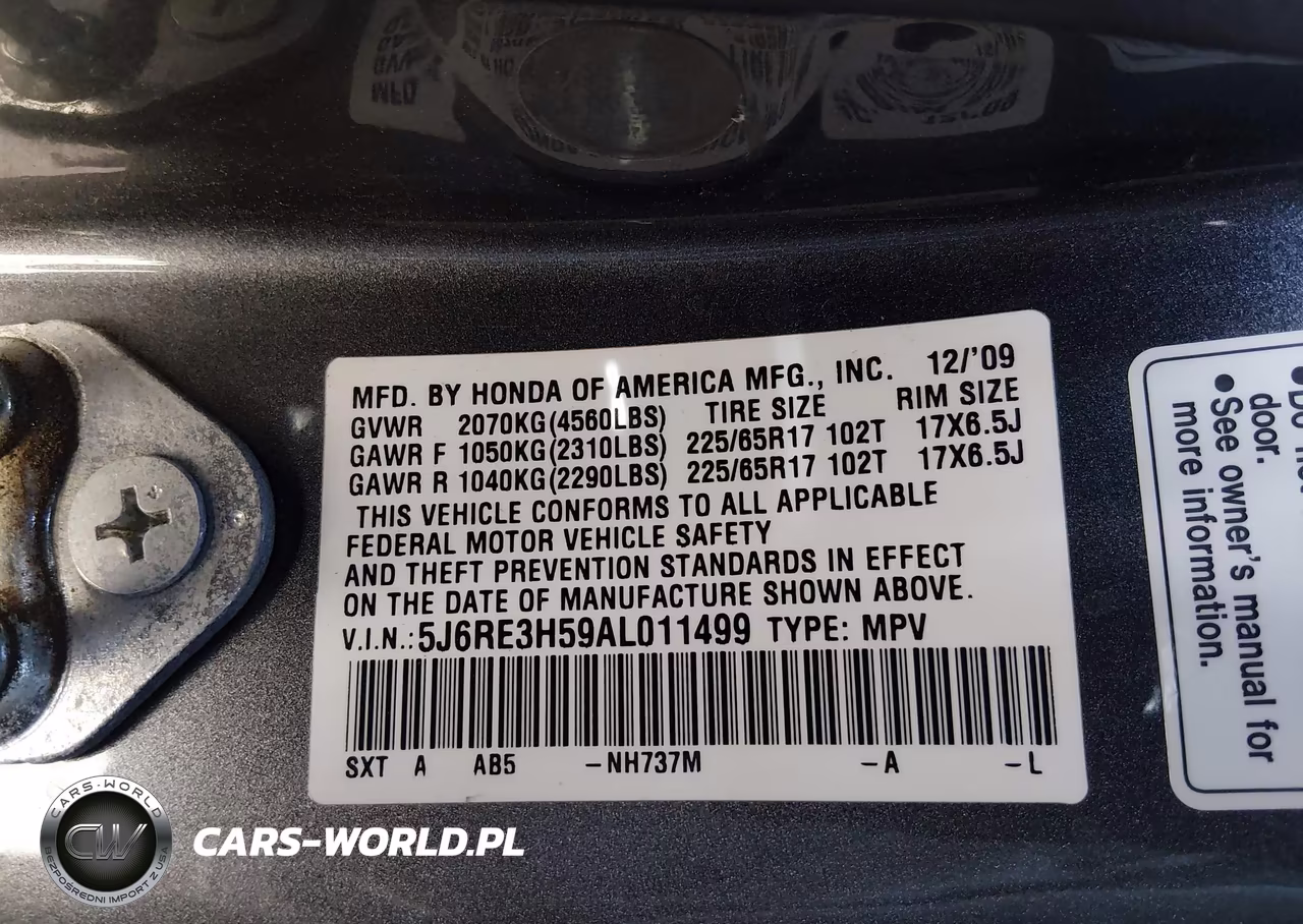 2010 Honda Cr-V Ex VIN:5J6RE3H59AL011499 - 9