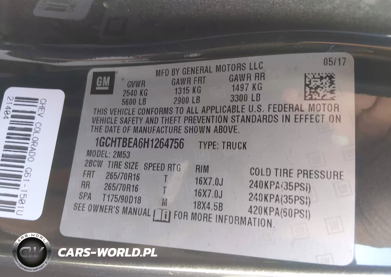 2017 Chevrolet Colorado Wt VIN:1GCHTBEA6H1264756 - 9