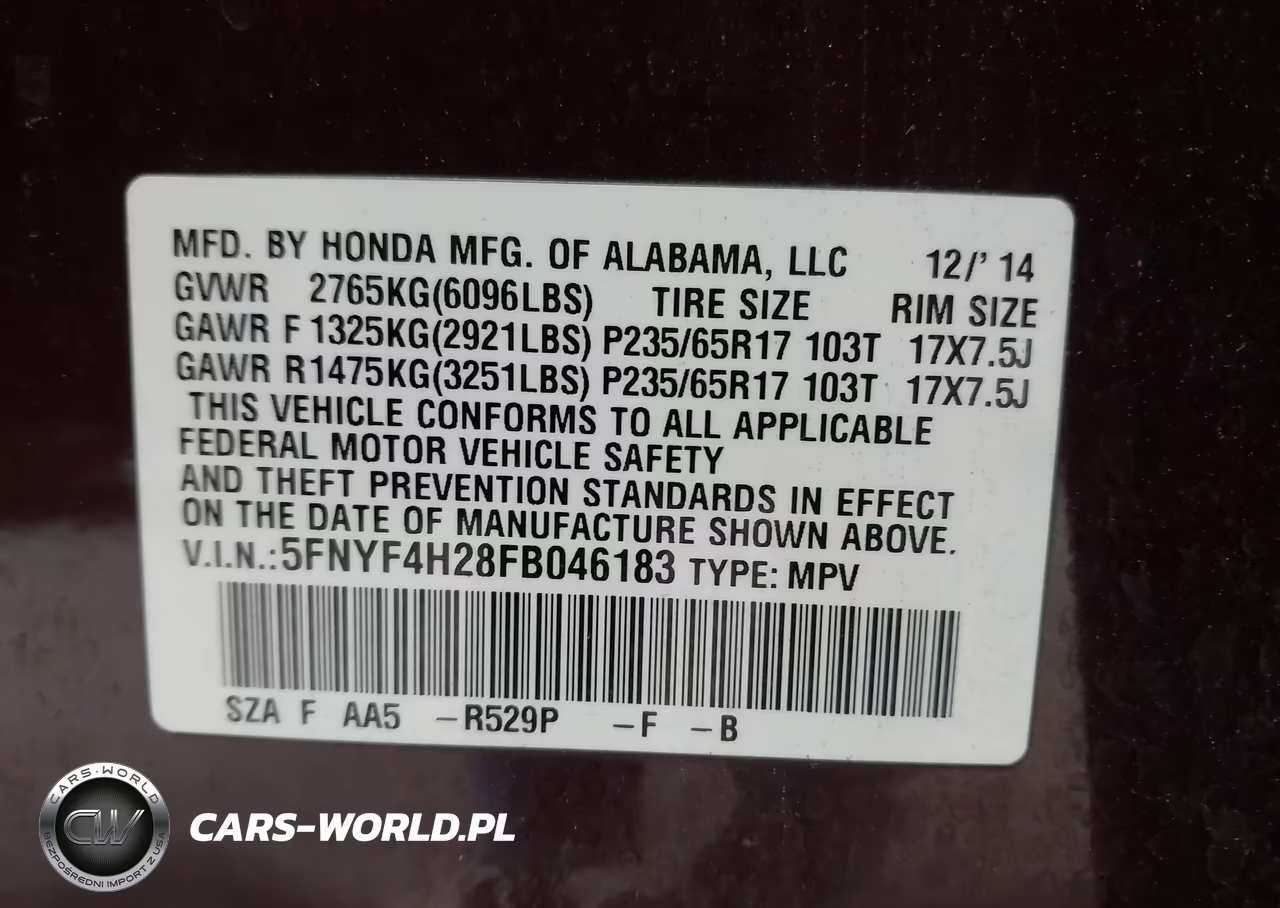 2015 Honda Pilot Lx VIN:5FNYF4H28FB046183 - 9