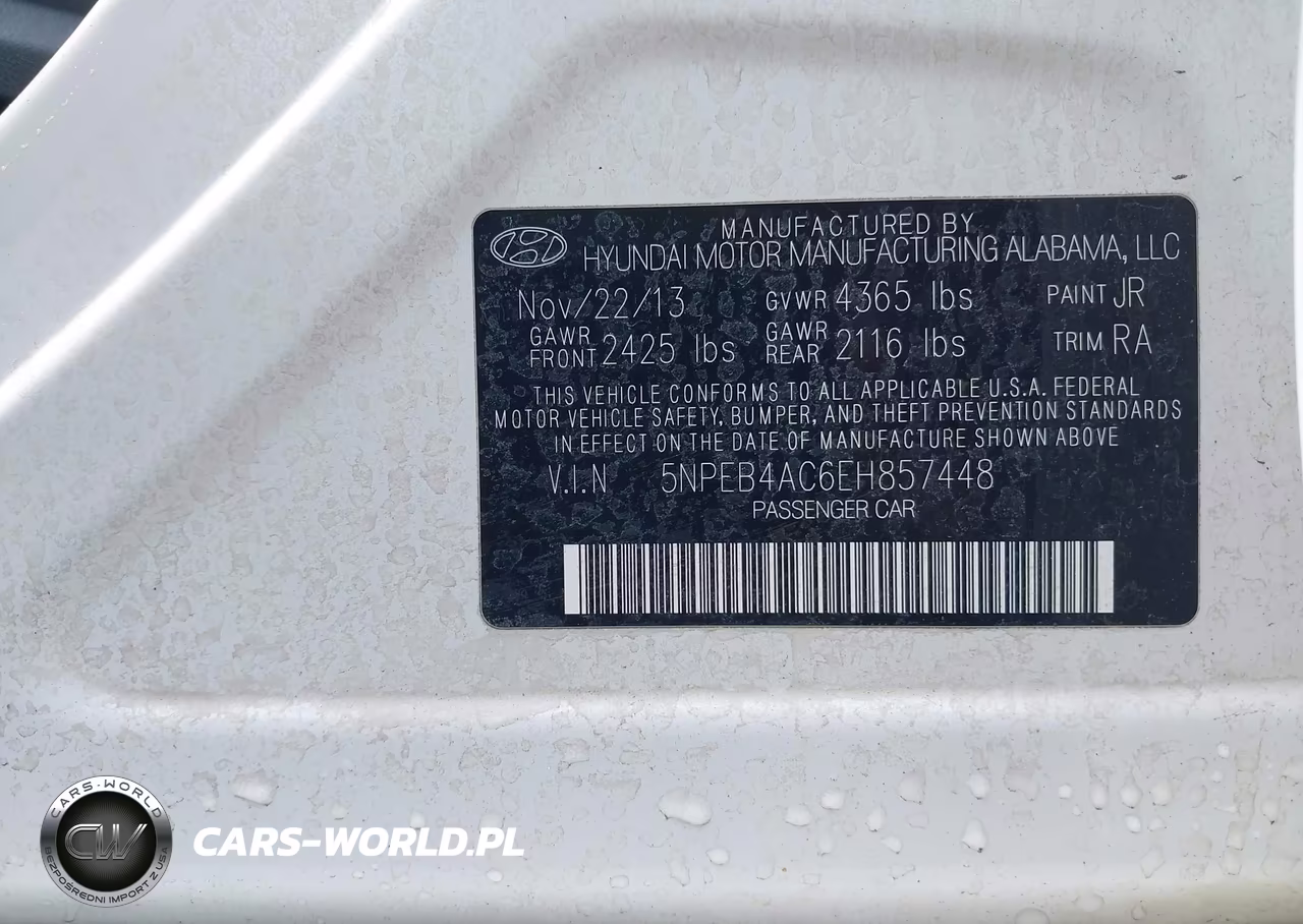 2014 Hyundai Sonata Gls VIN:5NPEB4AC6EH857448 - 9
