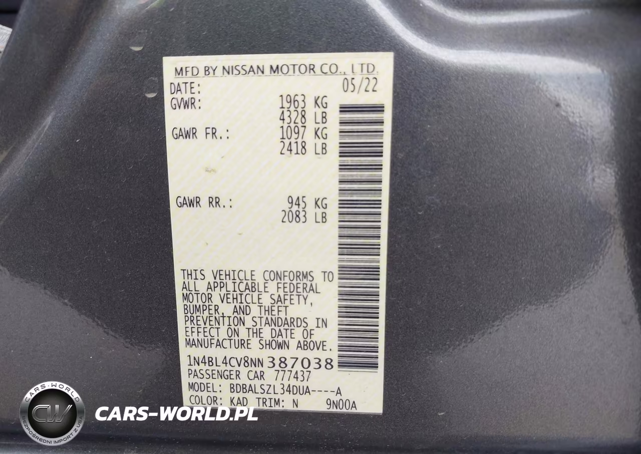 2022 Nissan Altima Sr Fwd VIN:1N4BL4CV8NN387038 - 9