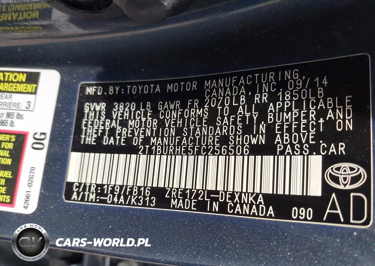2015 Toyota Corolla Le VIN:2T1BURHE5FC256506 - 9