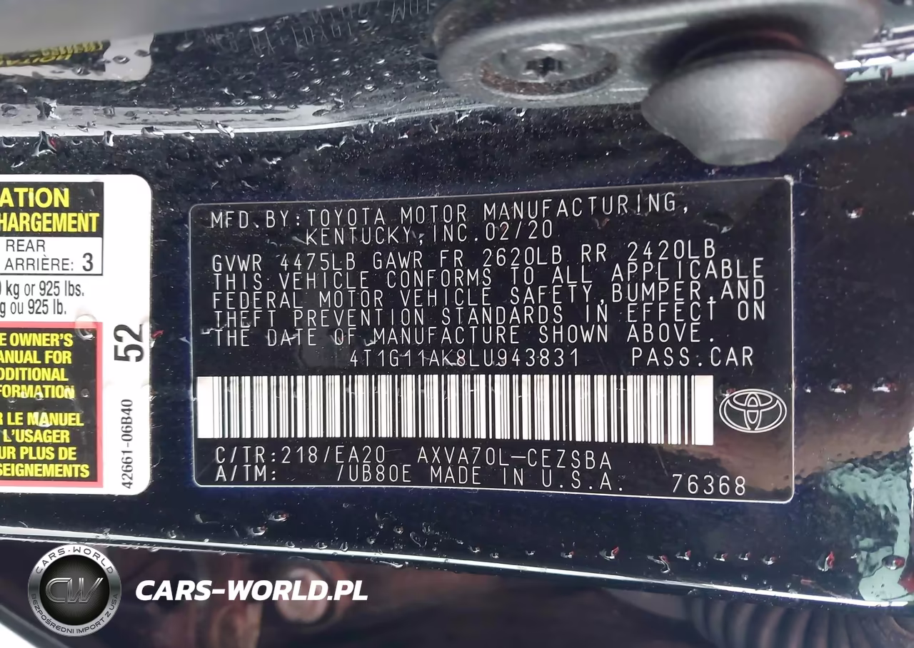 2020 Toyota Camry Se VIN:4T1G11AK8LU943831 - 9