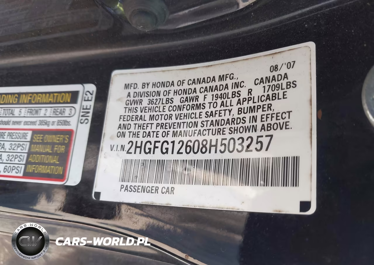 2008 Honda Civic Lx VIN:2HGFG12608H503257 - 9