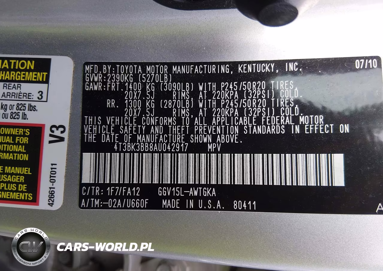 2010 Toyota Venza Base V6 VIN:4T3BK3BB8AU042917 - 9