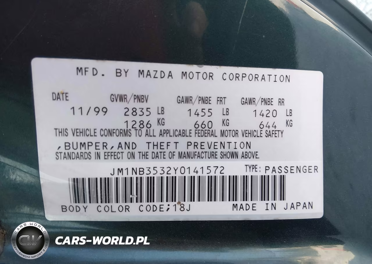 2000 Mazda Mx-5 Miata Base VIN:JM1NB3532Y0141572 - 9
