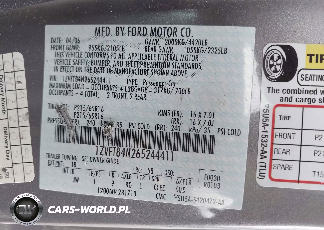 2006 Ford Mustang V6 VIN:1ZVFT84N265244411 - 9