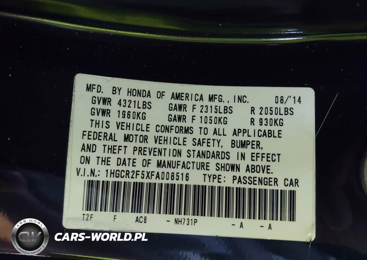 2015 Honda Accord Sport VIN:1HGCR2F5XFA008516 - 9