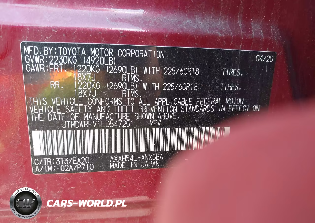 2020 Toyota Rav4 Hybrid Limited VIN:JTMDWRFV1LD547251 - 9