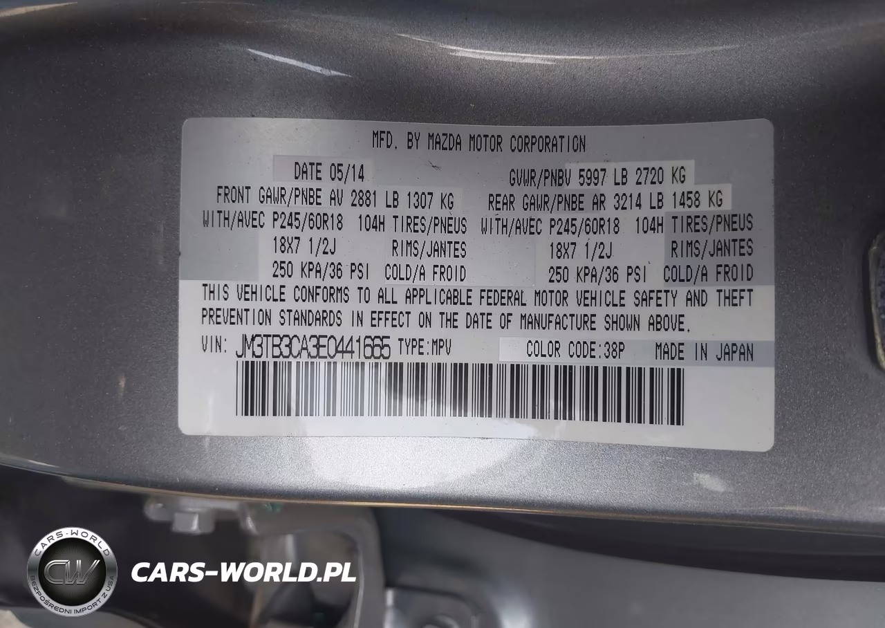 2014 Mazda Cx-9 Touring VIN:JM3TB3CA3E0441665 - 9