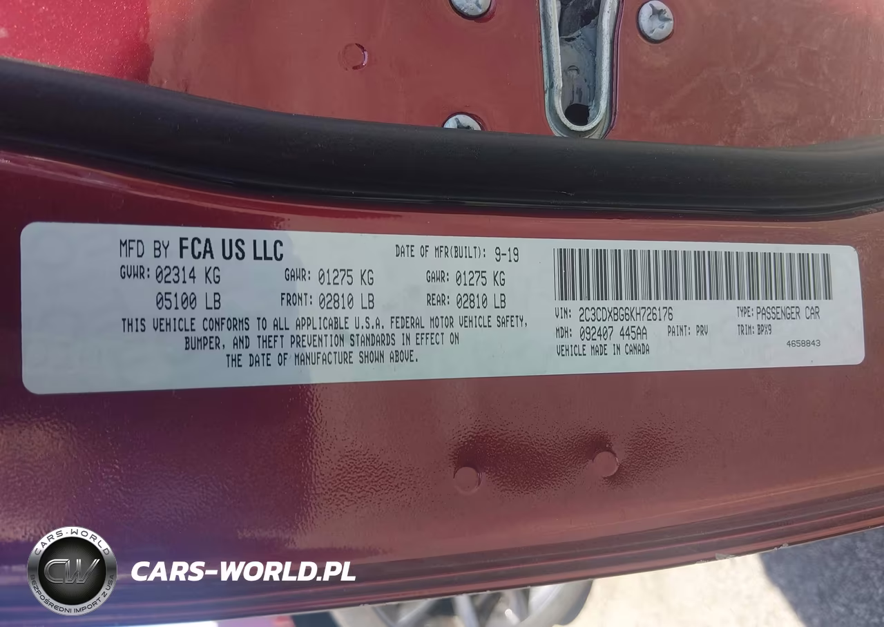 2019 Dodge Charger Sxt Rwd VIN:2C3CDXBG6KH726176 - 9