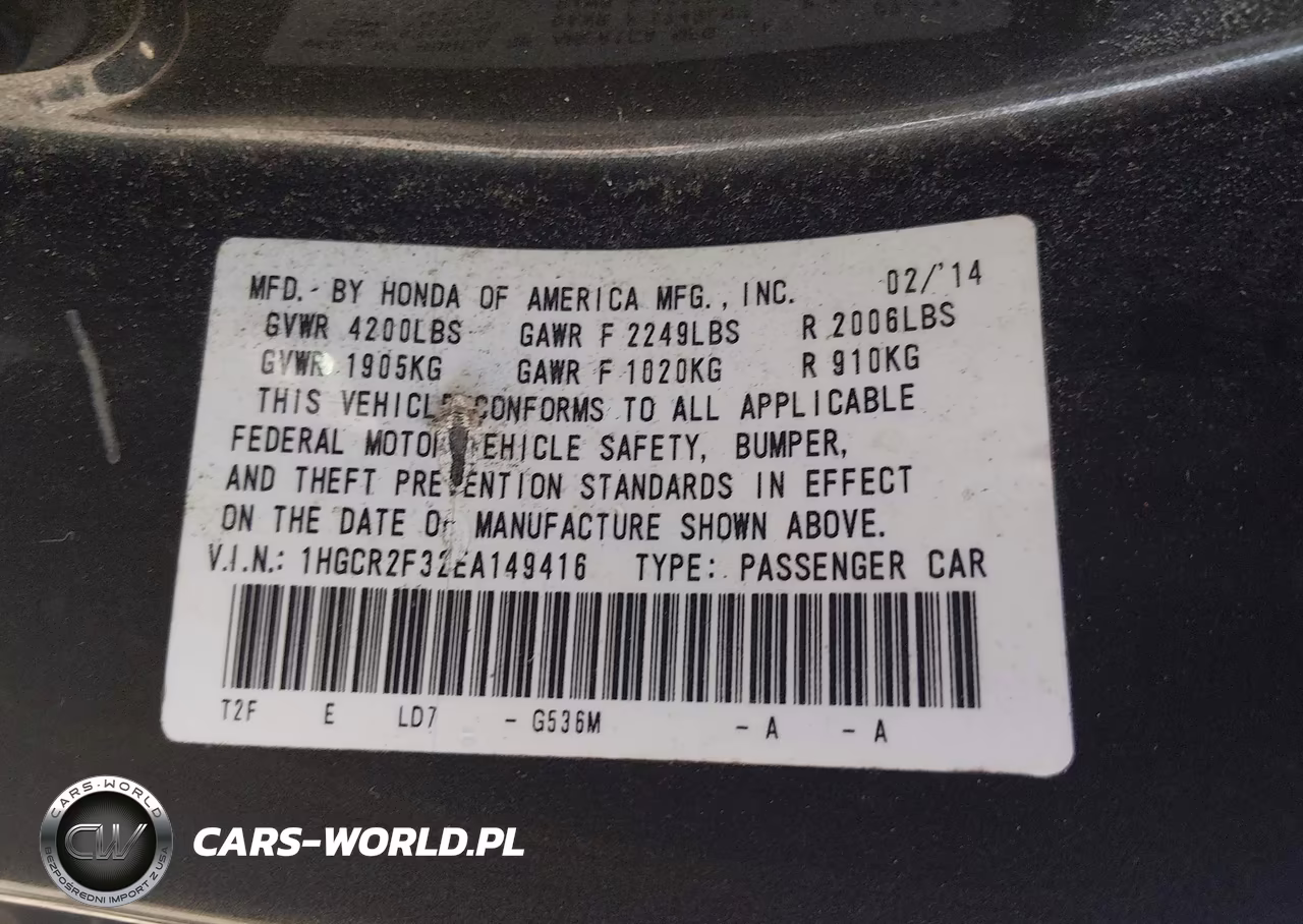 2014 Honda Accord Lx VIN:1HGCR2F32EA149416 - 9