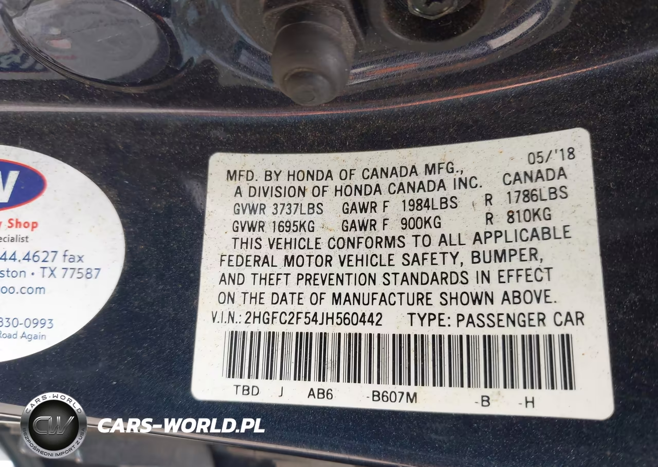 2018 Honda Civic Lx VIN:2HGFC2F54JH560442 - 9