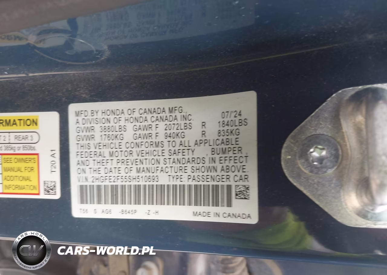 2025 Honda Civic Sport VIN:2HGFE2F55SH510693 - 9