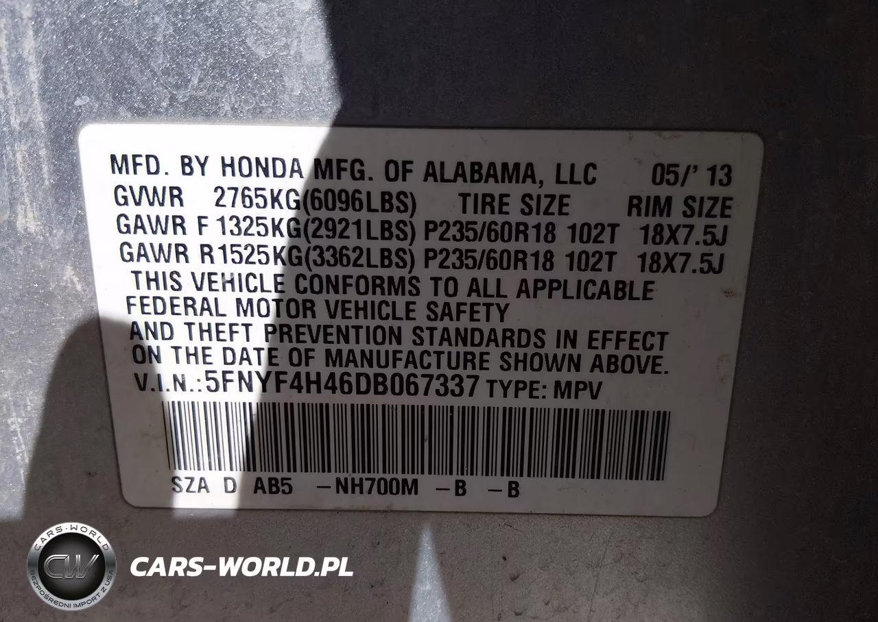 2013 Honda Pilot Ex VIN:5FNYF4H46DB067337 - 9