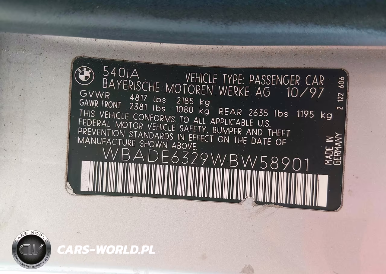 1998 BMW 540Ia VIN:WBADE6329WBW58901 - 9