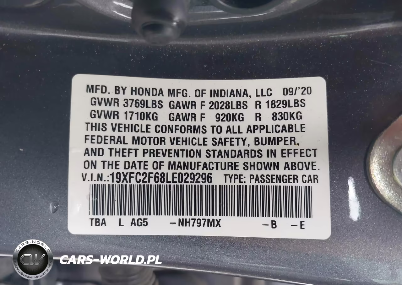 2020 Honda Civic Lx VIN:19XFC2F68LE029296 - 9