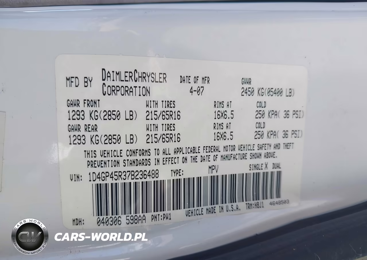 2007 Dodge Caravan Sxt VIN:1D4GP45R37B236488 - 9