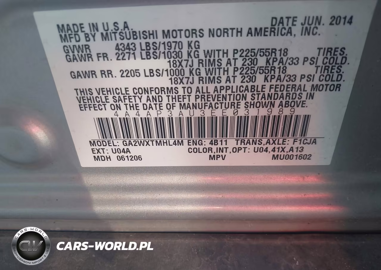2014 Mitsubishi Outlander Sport Es VIN:4A4AP3AU3EE031989 - 9