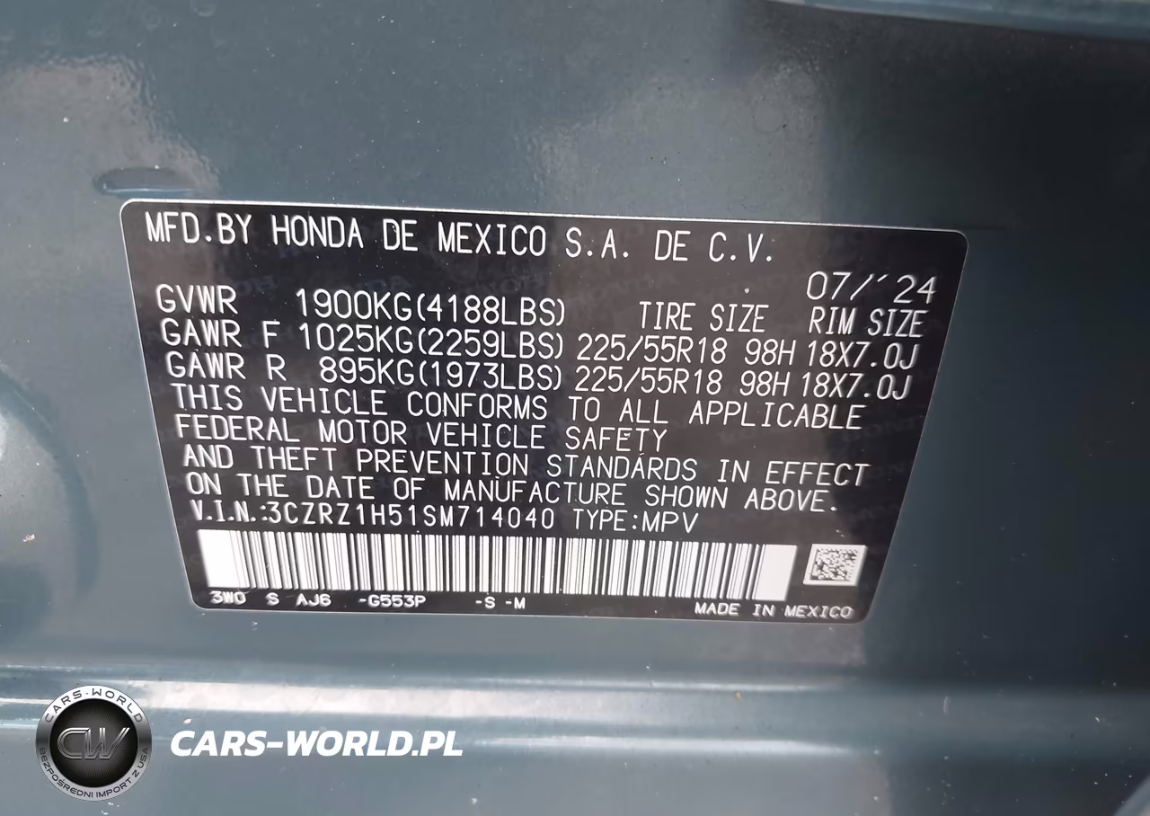 2025 Honda Hr-V 2Wd Sport VIN:3CZRZ1H51SM714040 - 9