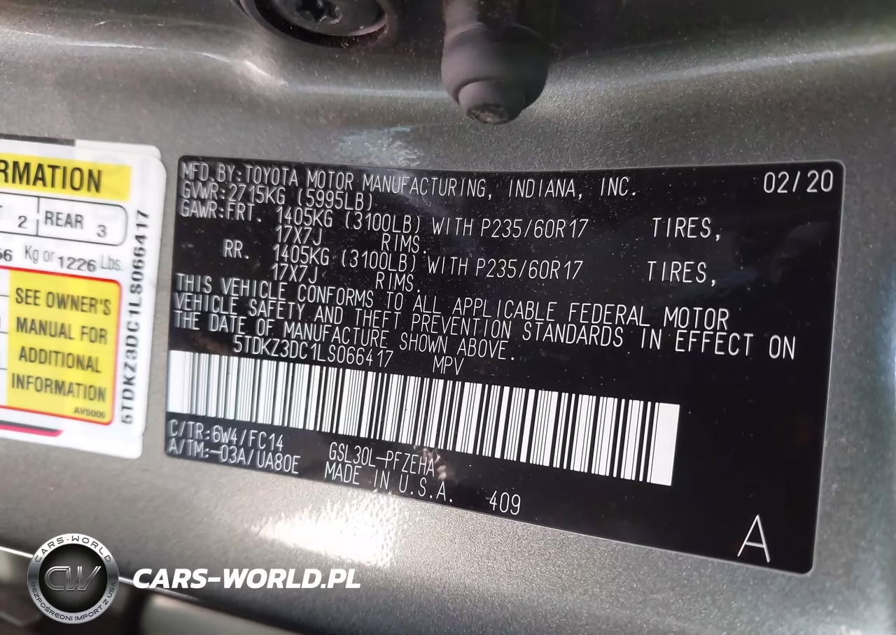 2020 Toyota Sienna Le VIN:5TDKZ3DC1LS066417 - 9