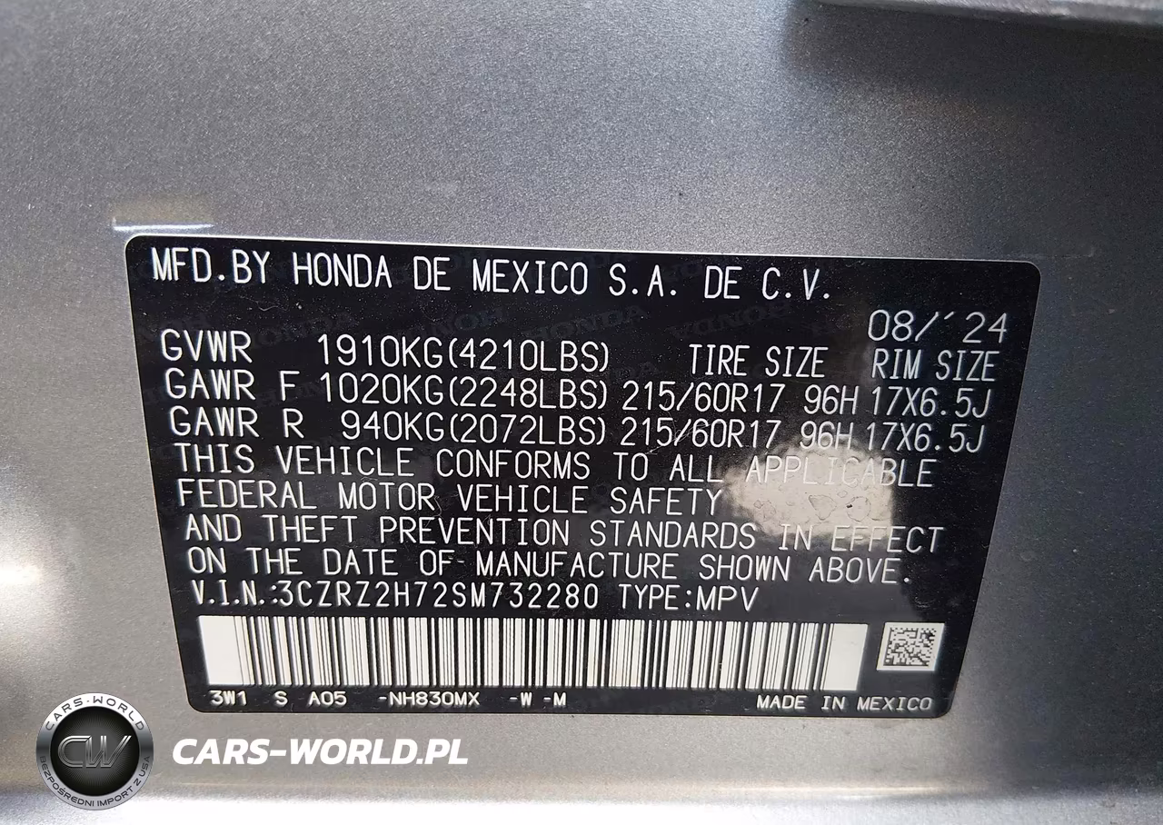 2025 Honda Hr-V Awd Ex-L VIN:3CZRZ2H72SM732280 - 9