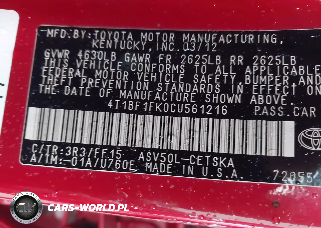 2012 Toyota Camry Se VIN:4T1BF1FK0CU561216 - 9