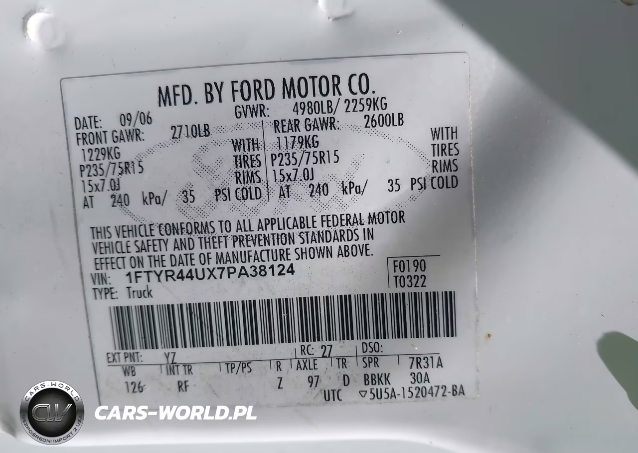 2007 Ford Ranger Sport-Stx-Xlt VIN:1FTYR44UX7PA38124 - 9