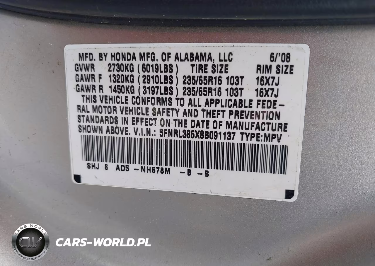 2008 Honda Odyssey Ex-L VIN:5FNRL386X8B091137 - 9