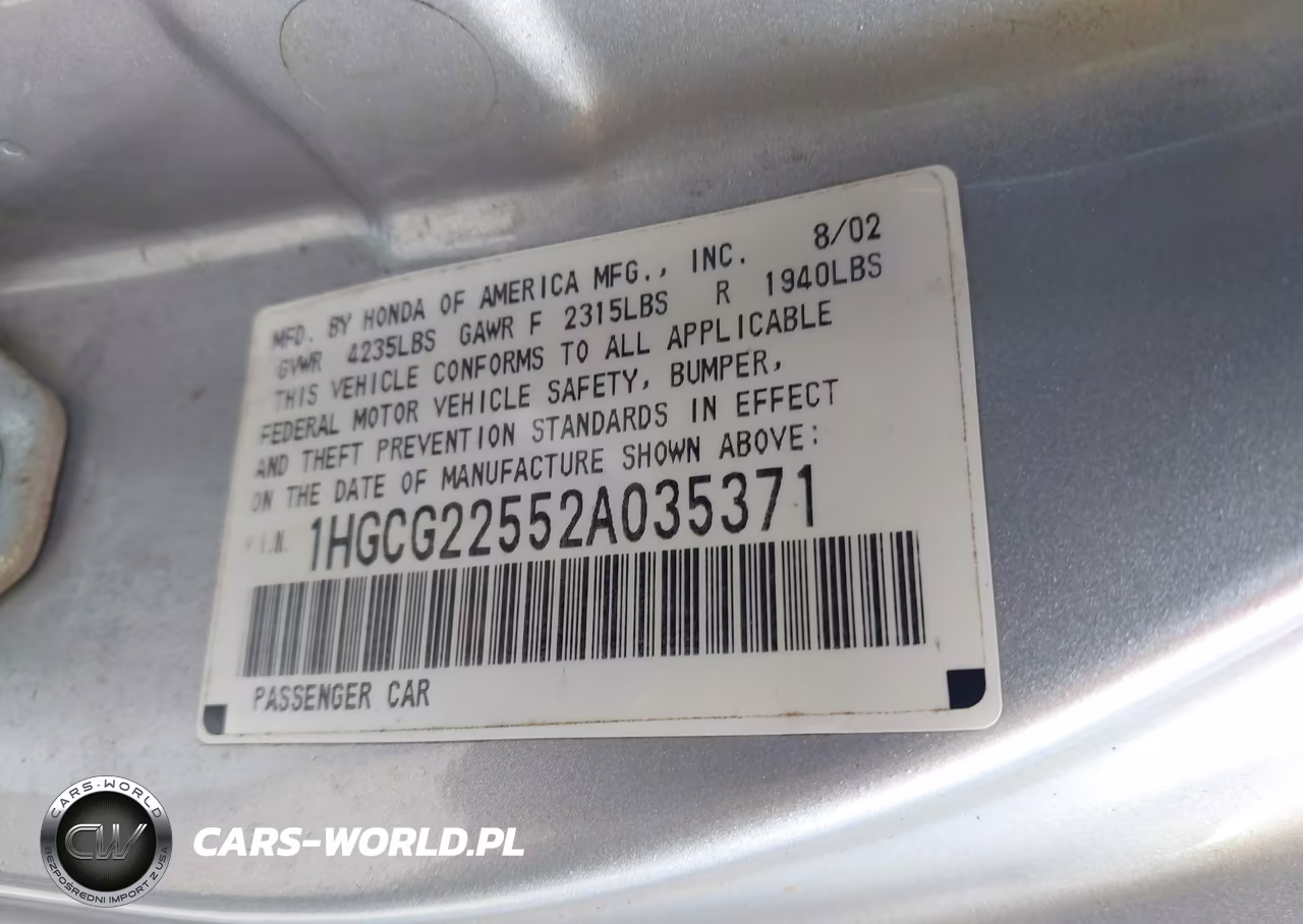 2002 Honda Accord 3.0 Ex VIN:1HGCG22552A035371 - 9