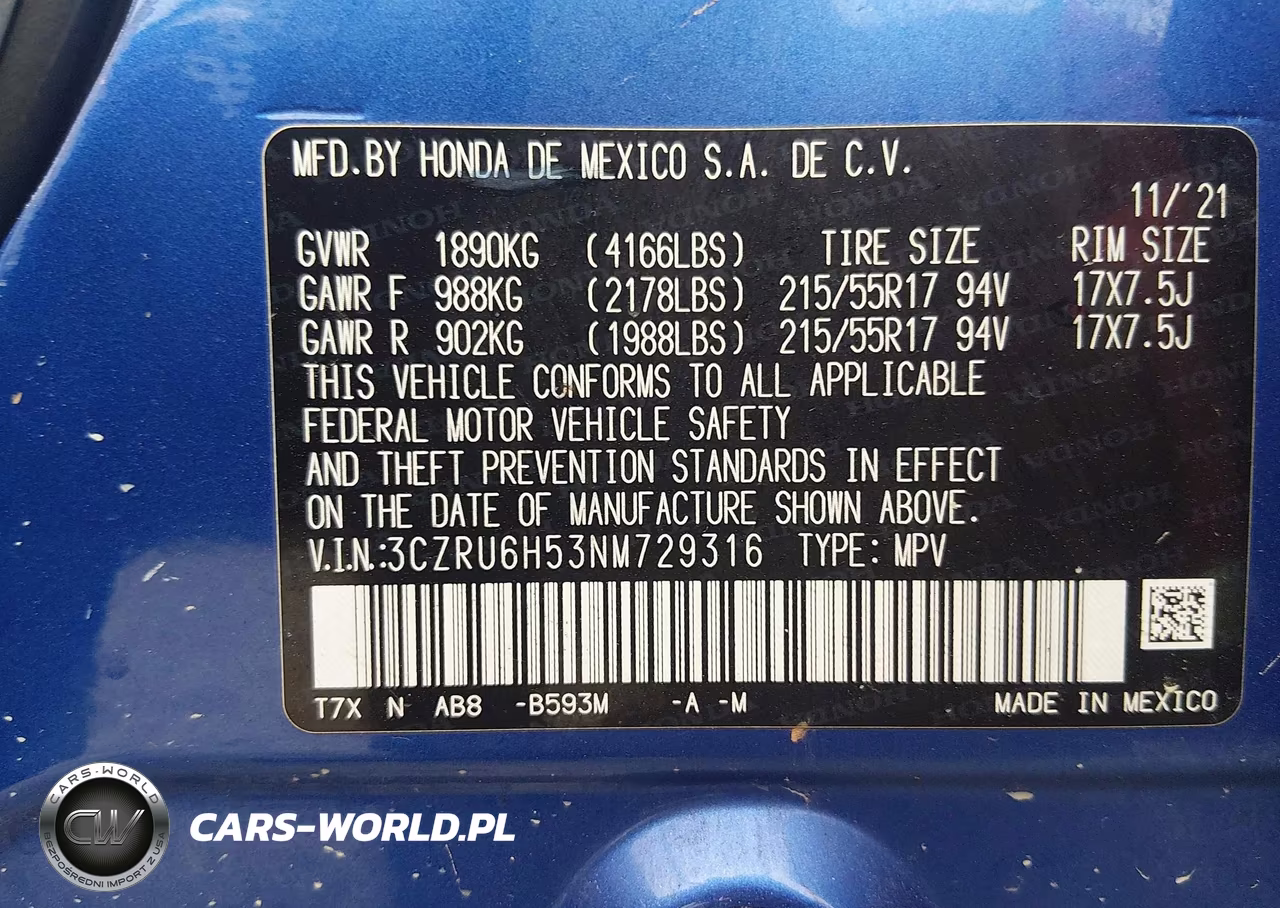 2022 Honda Hr-V Awd Ex VIN:3CZRU6H53NM729316 - 9