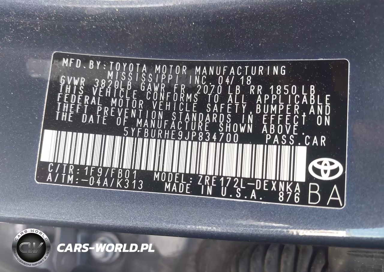 2018 Toyota Corolla Le VIN:5YFBURHE9JP834700 - 9